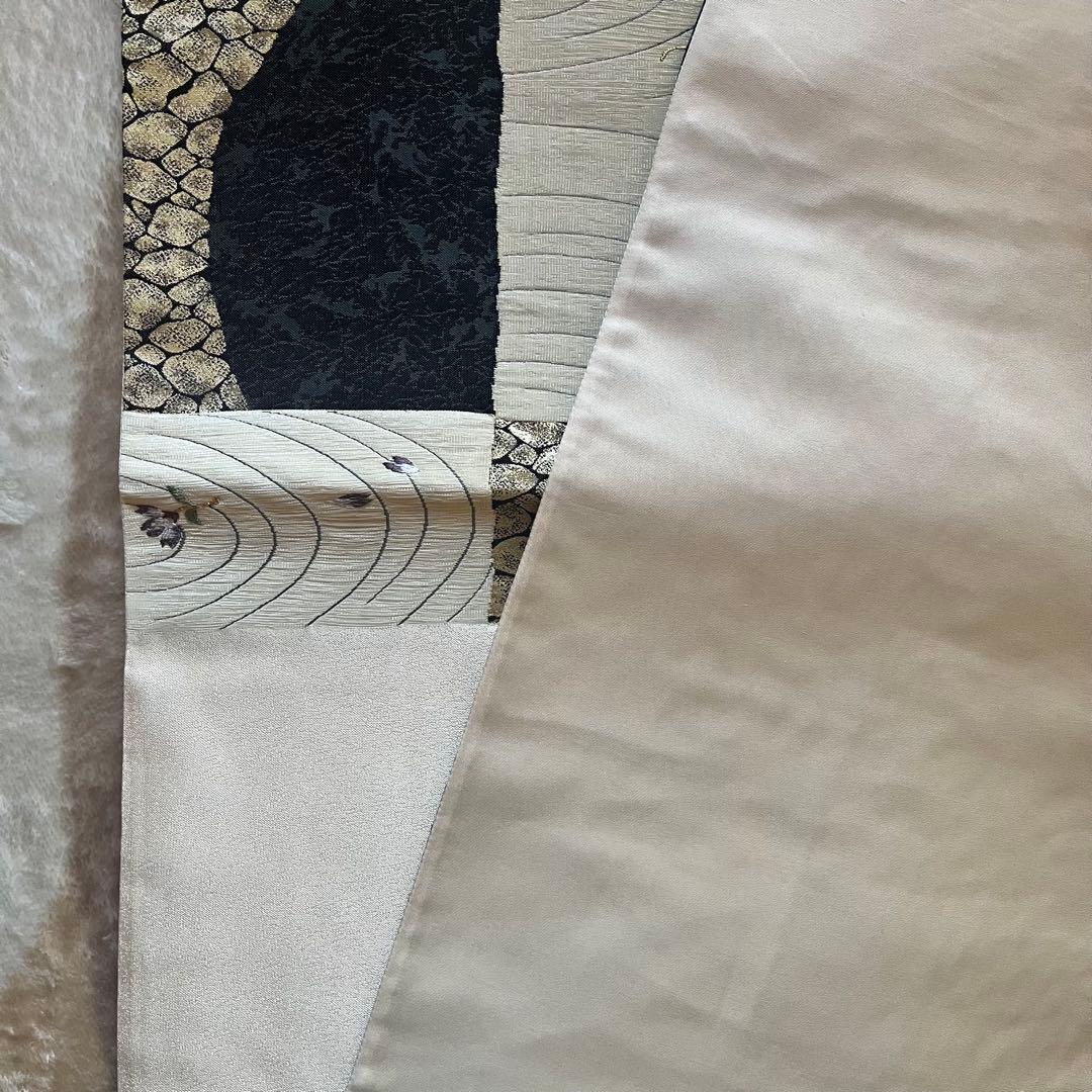 深*鈴様 未使用　袋帯 波模様 黒白　みつる帯　河瀬満織物