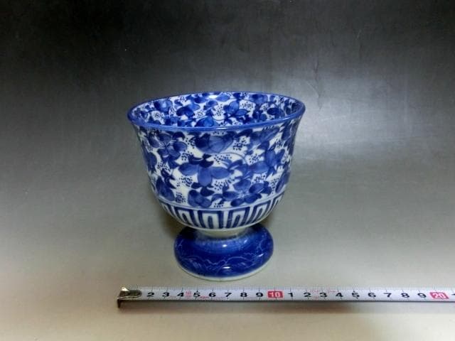 盃洗■染付花唐草紋 古伊万里 酒器 杯洗い(江戸後期～明治期) ベロ藍 時代物