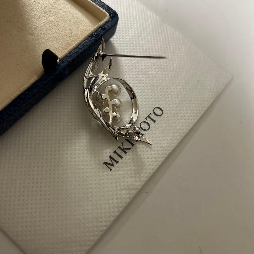 MIKIMOTO ミキモト　真珠　パール　ブローチ　5珠　シルバー