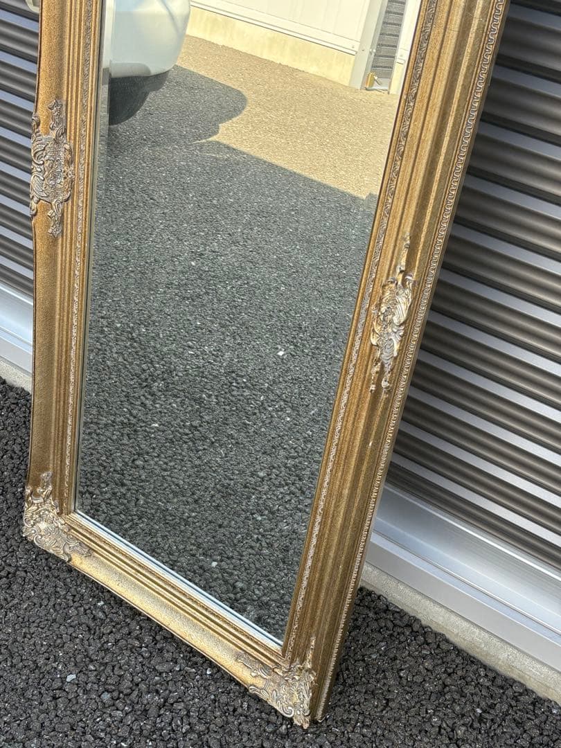 【直接引取り限定】アンティーク調　スタンドミラー　姿見　壁掛け　鏡　ロココ調