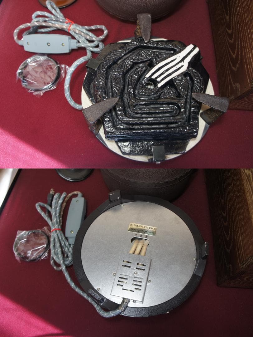 Cle様☆美品 桑色置炉 在銘 万代屋釜 置炉用600W 炭型 電熱器送料込み