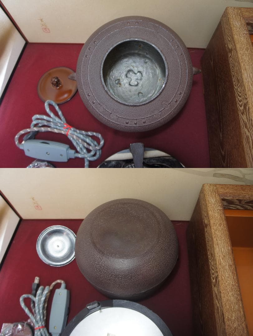 Cle様☆美品 桑色置炉 在銘 万代屋釜 置炉用600W 炭型 電熱器送料込み