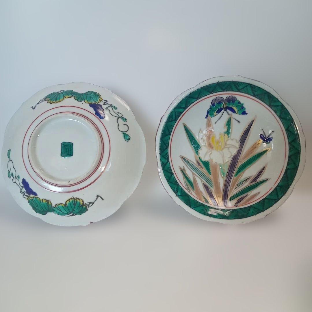 九谷(10客)　古九谷　古道具　台所用品　食器　骨董　丸皿　浅皿　伝統工芸　角福