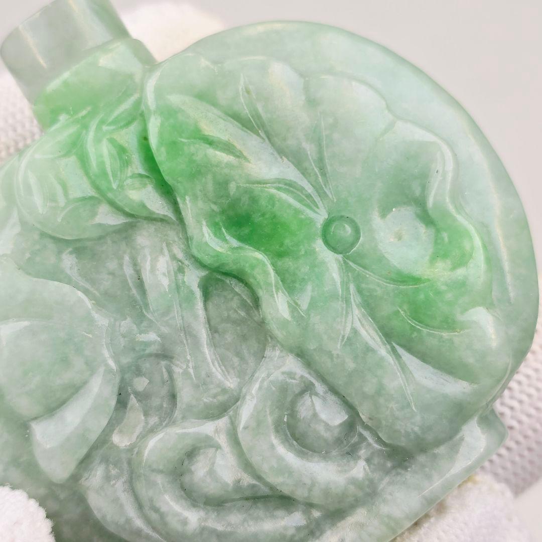 収集品 天然石 本物古翡翠 両面 手彫 福如意紋 鼻煙壺 薬瓶 超美品