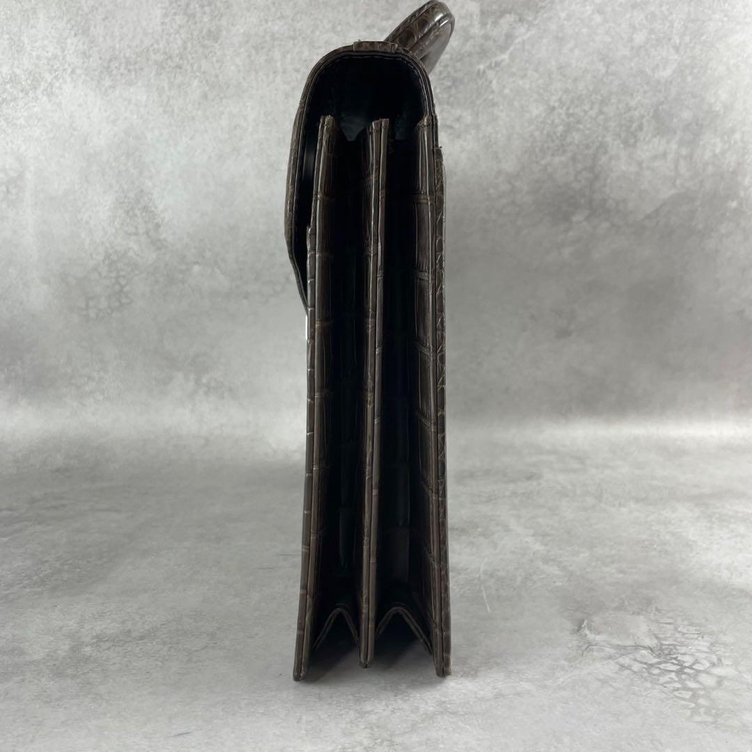 未使用級 クロコダイル ビジネスバッグ 本革 ブラウン系 金具 JRA A4収納