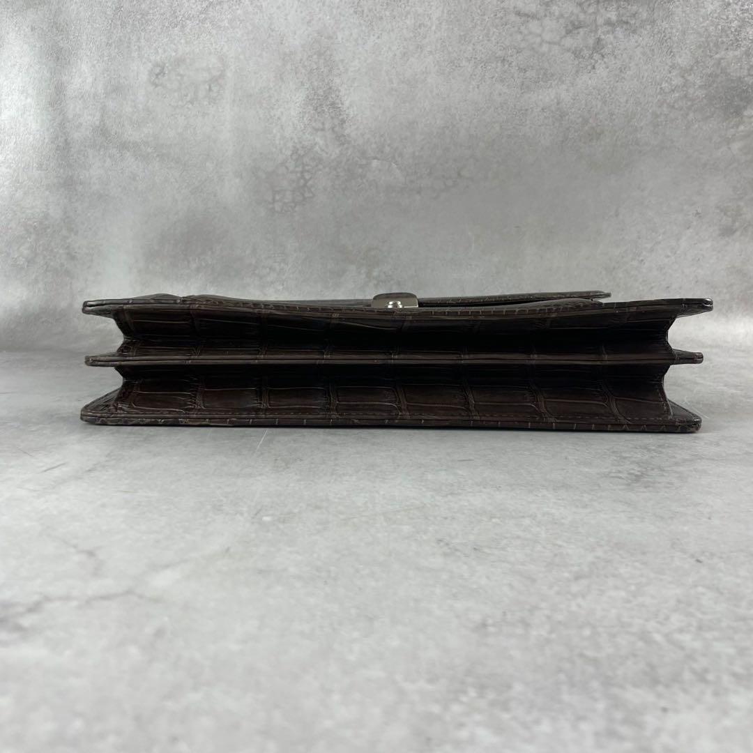 未使用級 クロコダイル ビジネスバッグ 本革 ブラウン系 金具 JRA A4収納