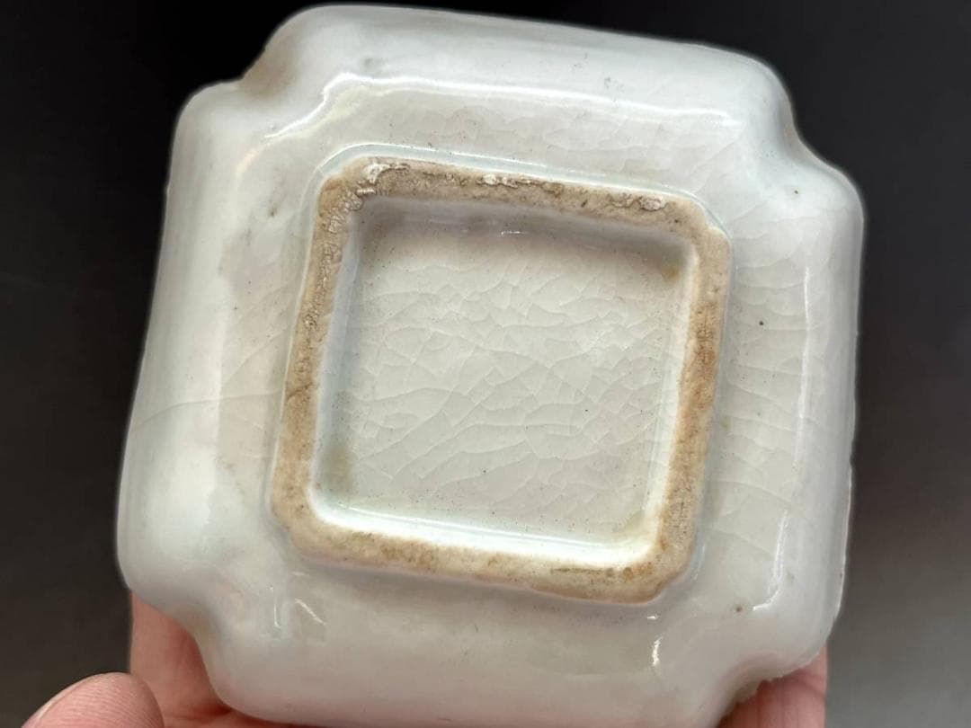 小皿■出石焼（江戸～明治）古い白磁四方皿角皿 7枚 龍 傷有 時代物 骨董品■