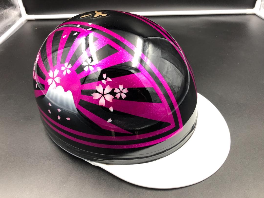 コルク半カスタム　富士日章　三つボタン　ブラックピンクゴールドラメ　桜　文字あり