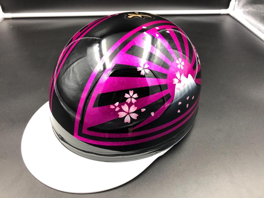 コルク半カスタム　富士日章　三つボタン　ブラックピンクゴールドラメ　桜　文字あり