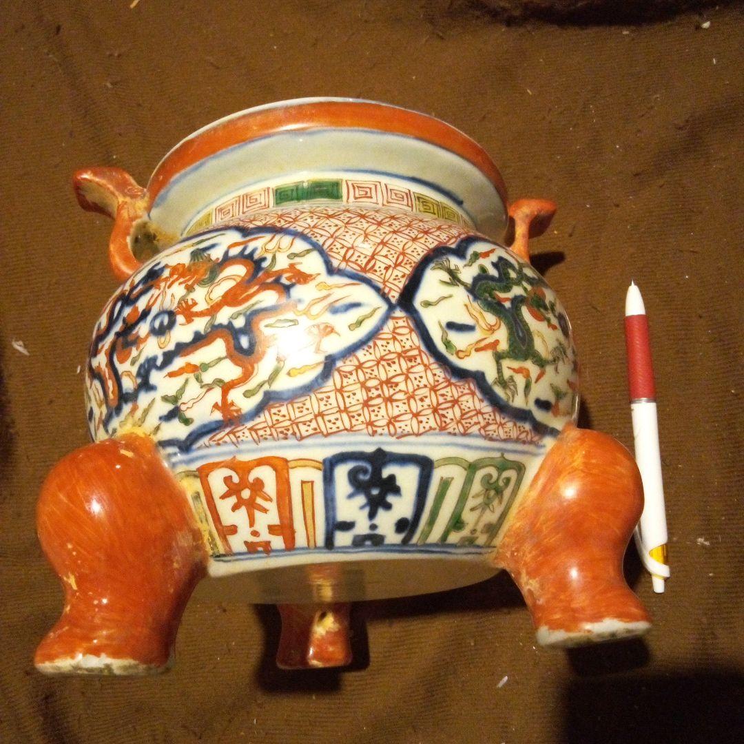 中国陶磁器　明万歴赤絵　三足香炉