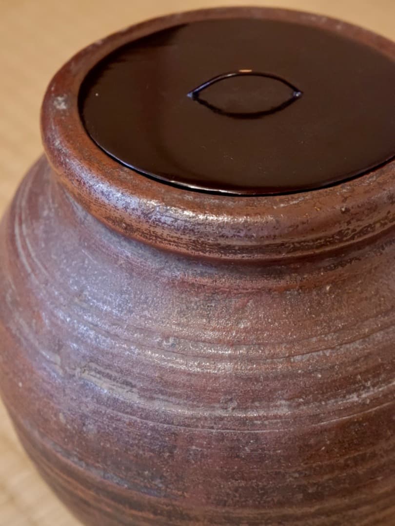 古備前焼　備前水指　塗蓋　茶道具　箱付　古道具　時代物　Q2321