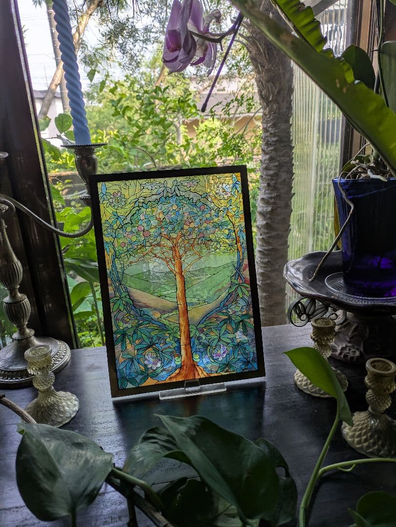 レア　スタンド付き　生命の木　ステンドグラス　ルイス・C・ティファニー
