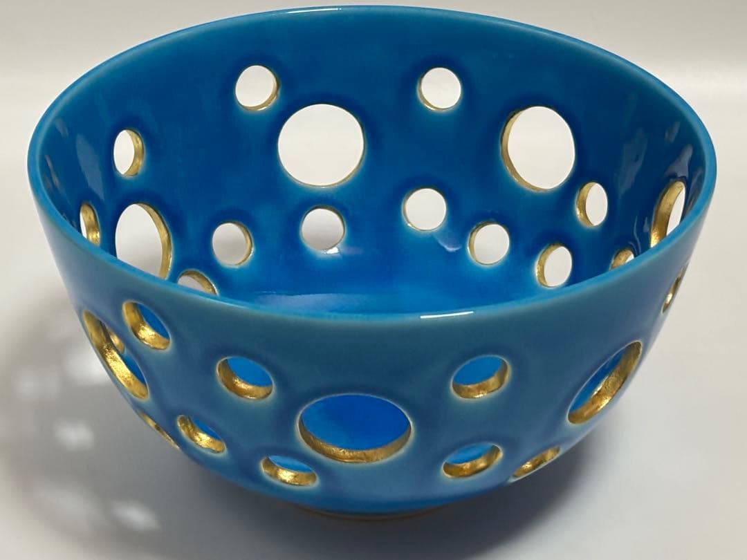 茶道具 中村翠嵐 浅黄交趾水玉透菓子器 菓子器 共箱