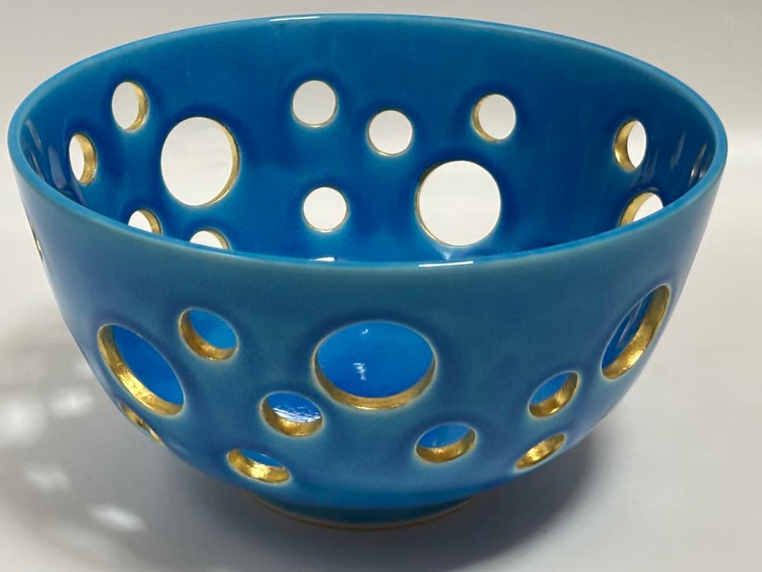 茶道具 中村翠嵐 浅黄交趾水玉透菓子器 菓子器 共箱