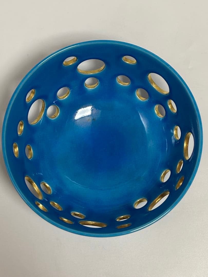 茶道具 中村翠嵐 浅黄交趾水玉透菓子器 菓子器 共箱