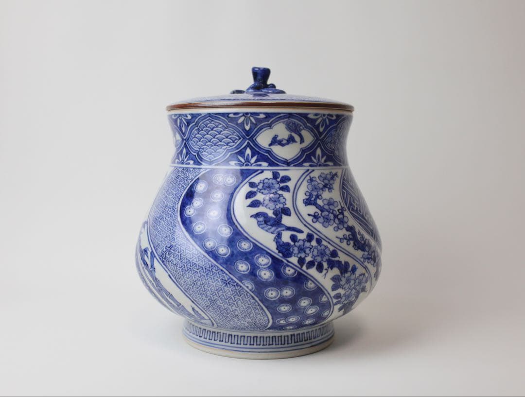 九谷焼　九谷寿楽　染付　祥瑞水指　茶道具　煎茶器　抹茶