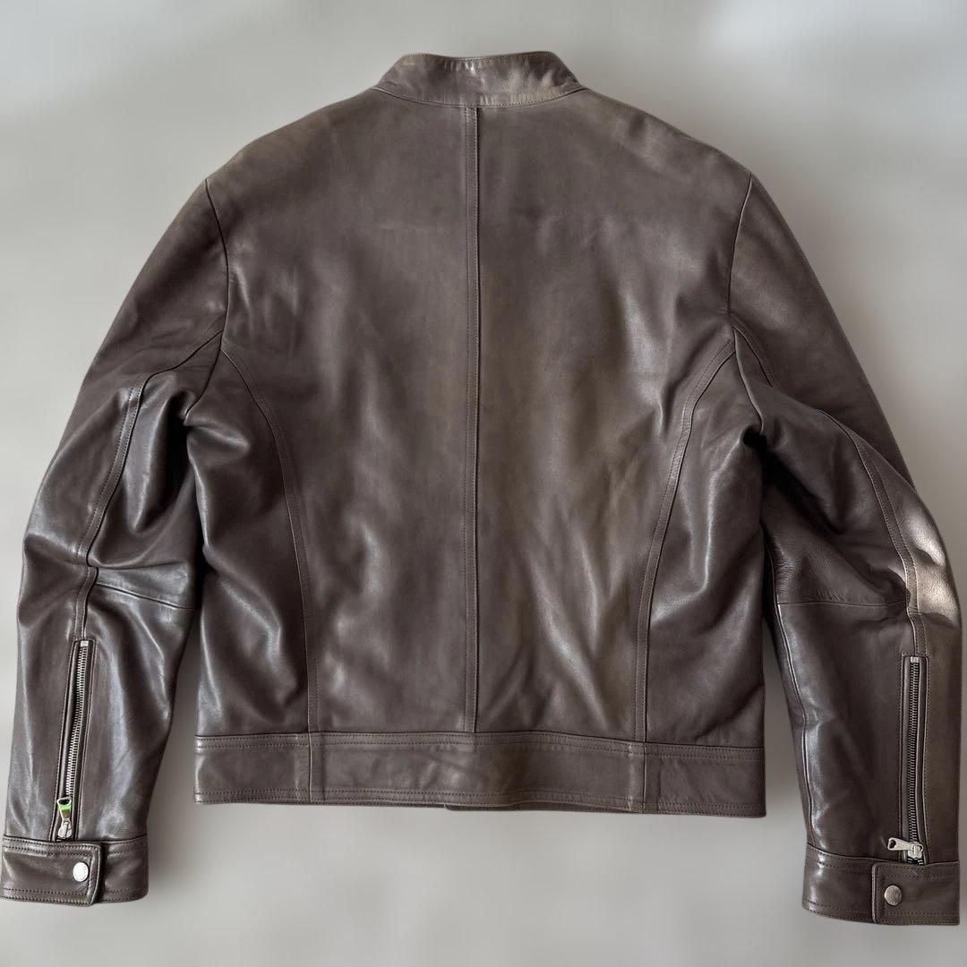 【50サイズ】美品　EMMETI シングルライダース 羊革　グレージュ　Wジップ