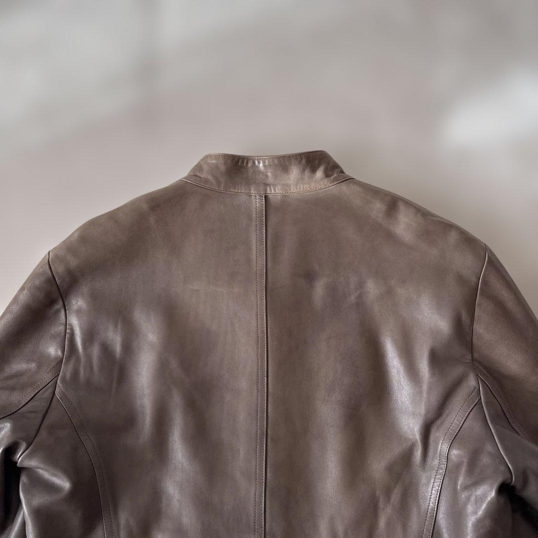 【50サイズ】美品　EMMETI シングルライダース 羊革　グレージュ　Wジップ