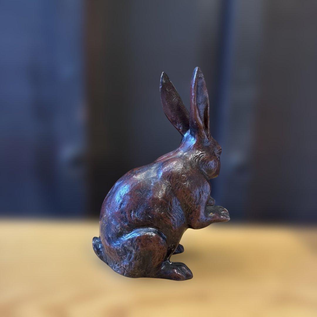 うさぎ　置物　鋳鉄製　金属工芸　アンティーク　ブロンズ