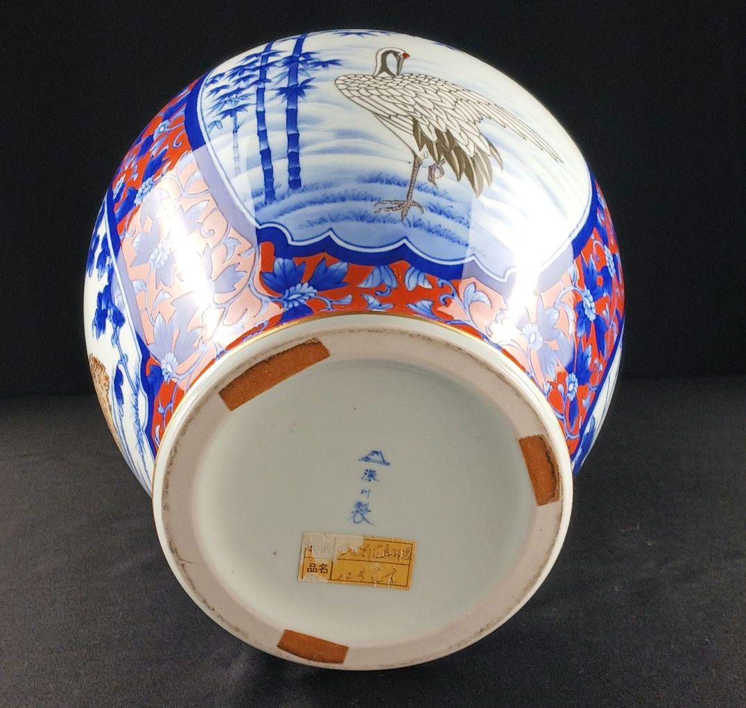 Y2293-78 深川製 金彩 花鳥図 飾壷 大型 高さ31.5㎝