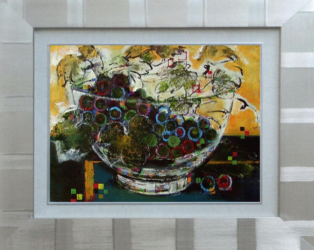 油絵 絵 絵画 インテリア 額付(白) uF6-061203 静物 果物 ぶどう