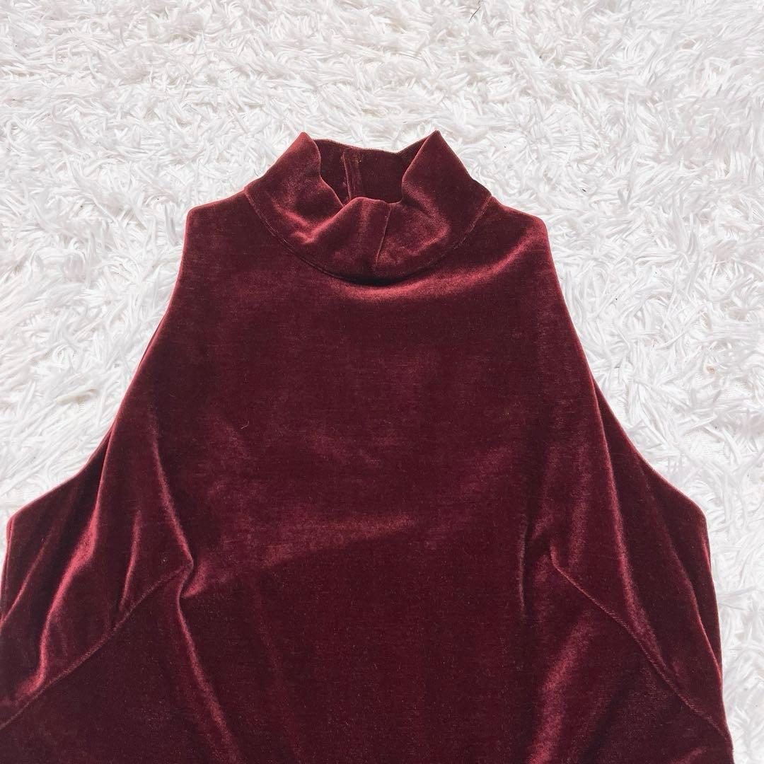 シビラ ベロア ロング ワンピース ドレス ノースリーブ ハイネック ボルドー