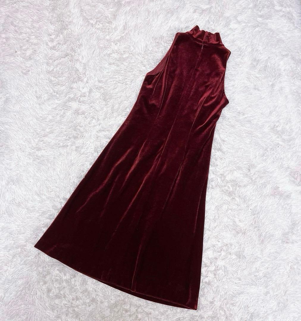 シビラ ベロア ロング ワンピース ドレス ノースリーブ ハイネック ボルドー