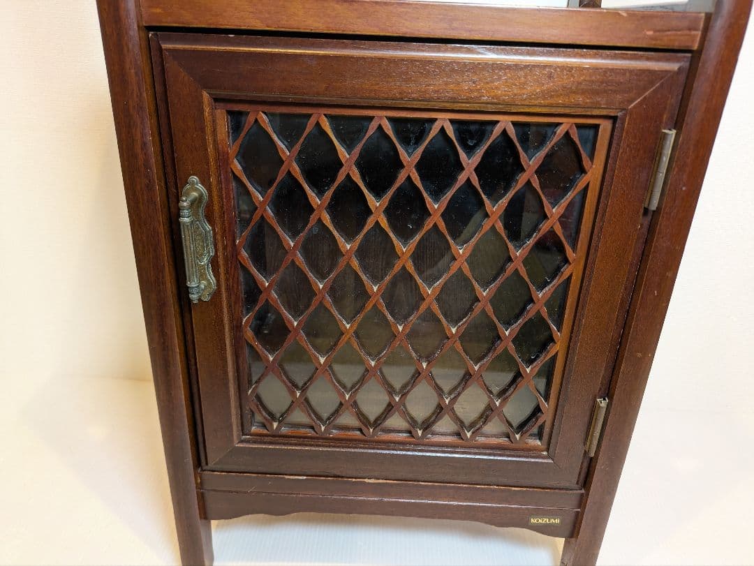 コイズミ キャビネット 電話台 置物台 棚 ガラス扉 格子 レトロ