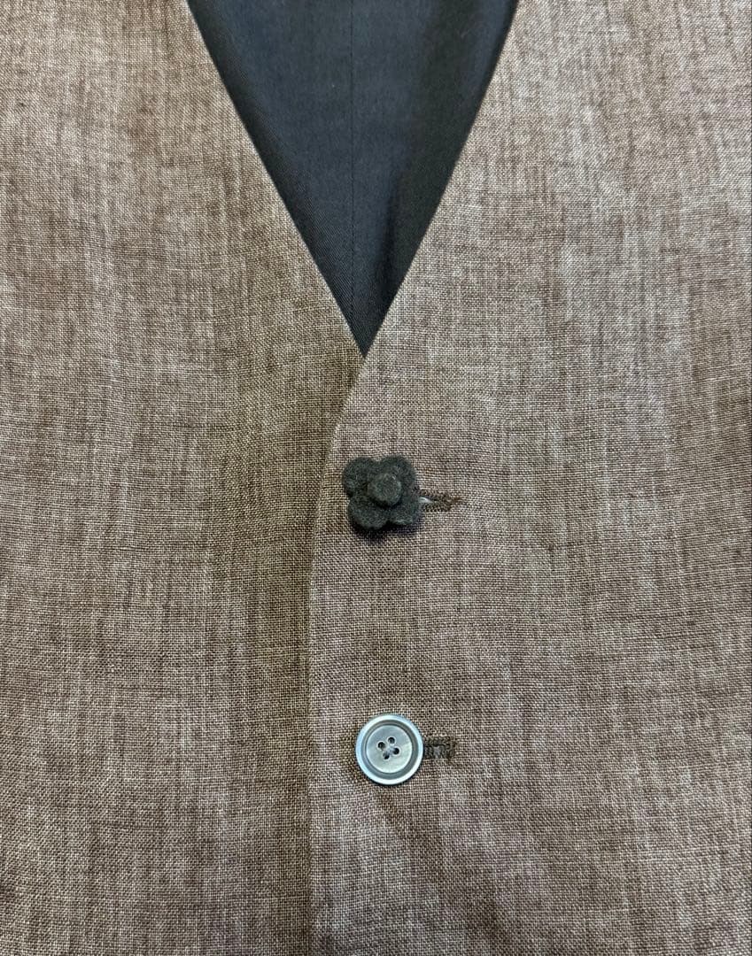 【美品】 LARDINI リネン素材夏用ジレ46イタリア製(ブラウン)