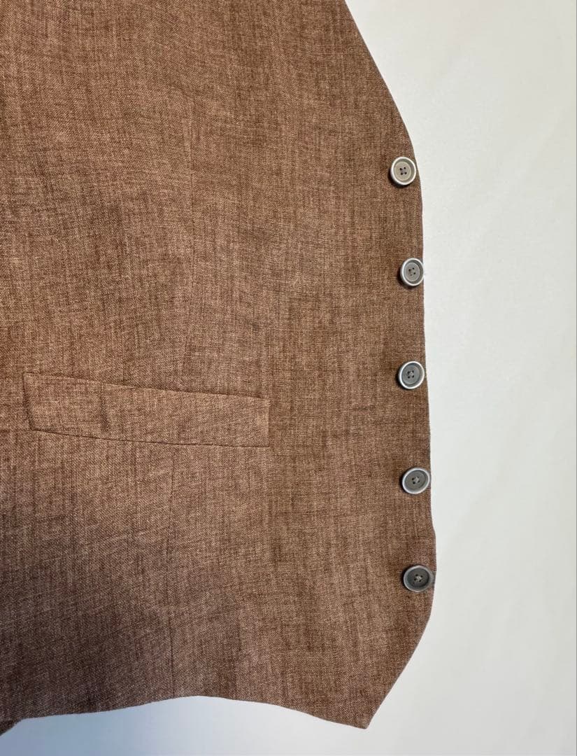 【美品】 LARDINI リネン素材夏用ジレ46イタリア製(ブラウン)