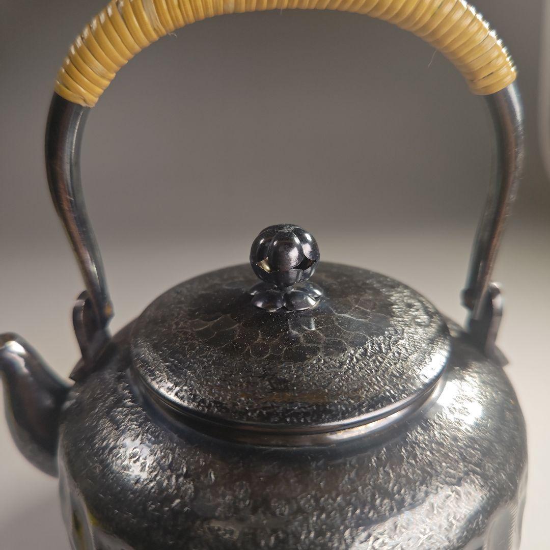 ウ302 急須『秀峯堂造　燻銀　いぶし銀　ひしぎ形　水注　薬缶』茶道具　銅製