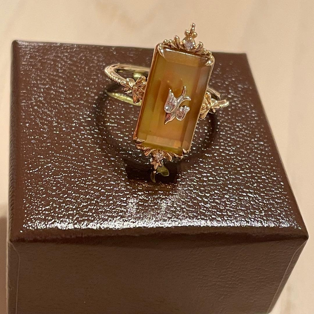 【新品】agete アガット　K10 SILVER ゴールドリング　シトリン　鳥