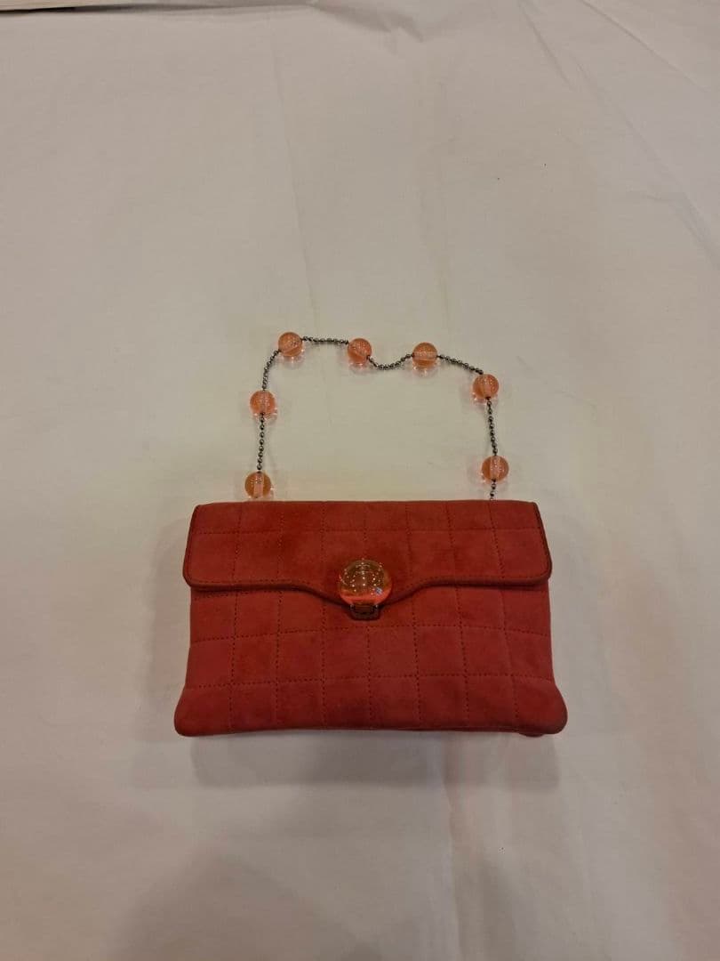 シャネル　オレンジ スエード キルティング パーティーバッグ
