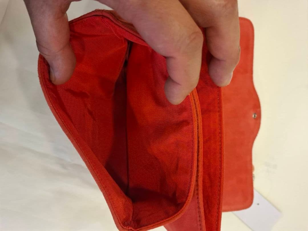 シャネル　オレンジ スエード キルティング パーティーバッグ