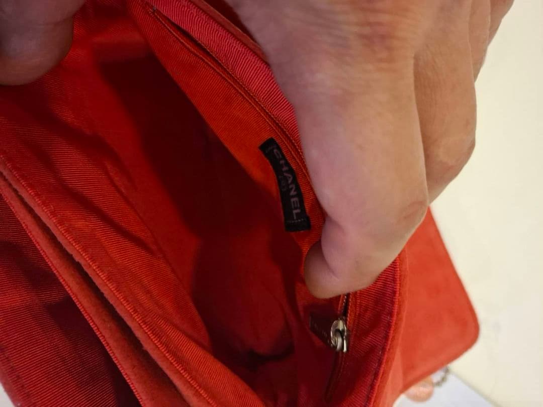 シャネル　オレンジ スエード キルティング パーティーバッグ