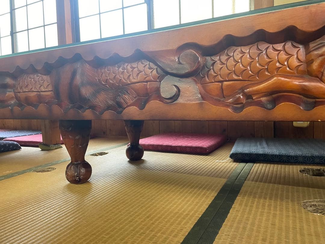 干支 彫刻 木彫 テーブル アンティーク ガラス天板