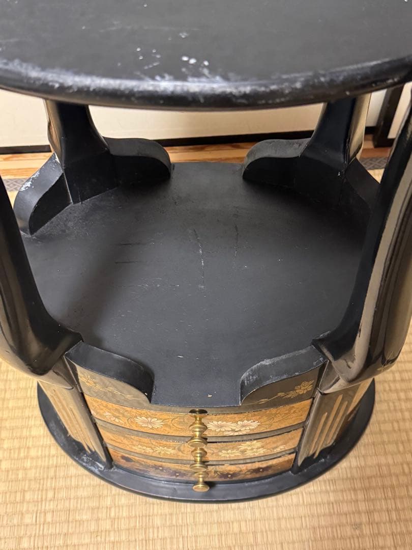 アンティーク　高級金箔家具 中国伝統家具 半円 電話台 コンソールテーブル