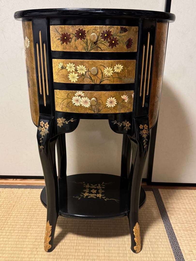 アンティーク　高級金箔家具 中国伝統家具 半円 電話台 コンソールテーブル