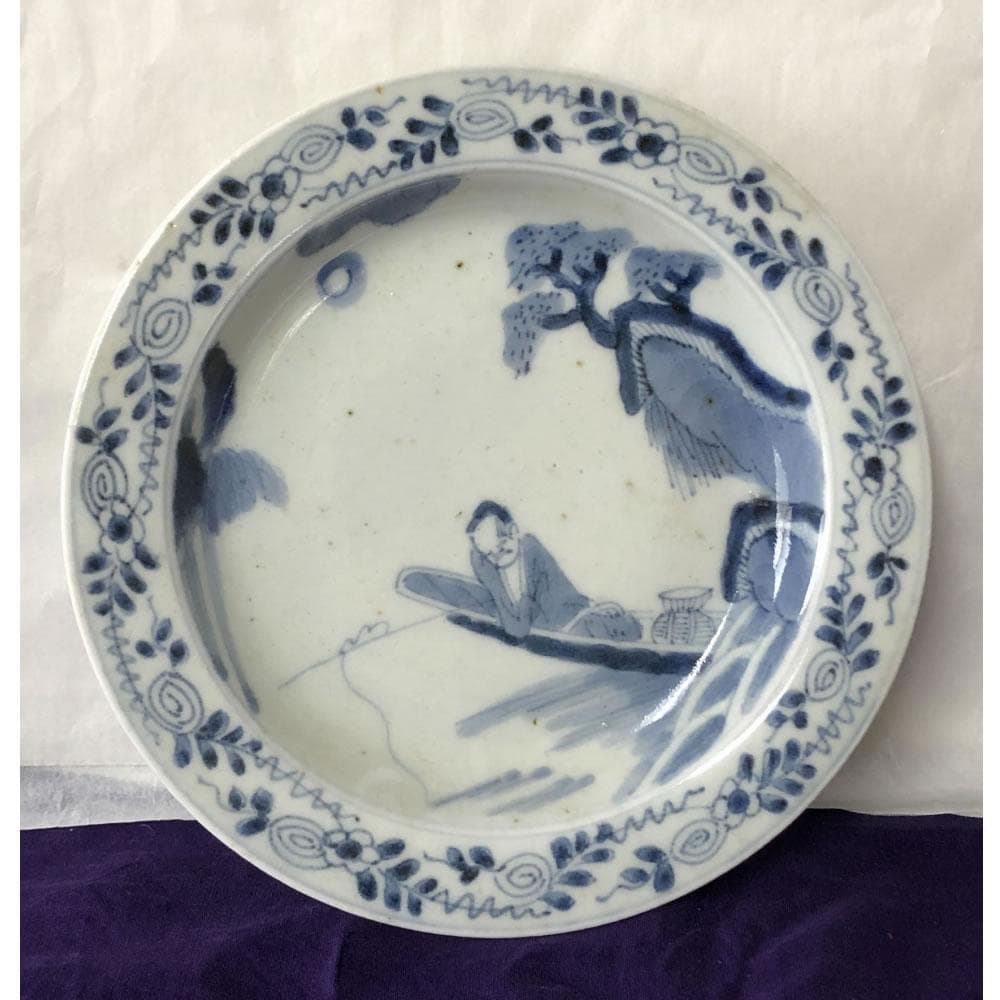 F830 古伊万里 染付 兜皿 5枚 太明年製 径17cm 銘々皿 小皿 人物図