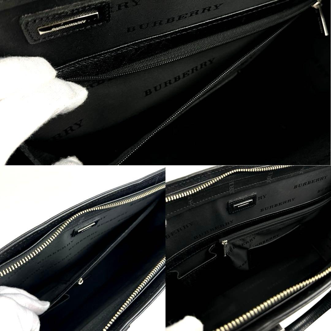 【美品】バーバリー　ビジネスバッグ　裏地総柄　サフィアーノ　レザー　ブラック