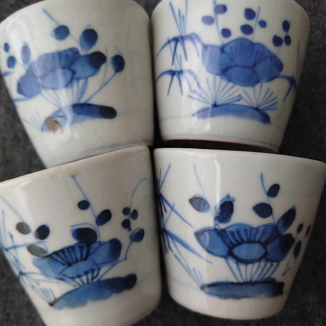 古伊万里 染付 蕎麦猪口 羊歯文 松葉柄 植物文 時代物 江戸期 未使用