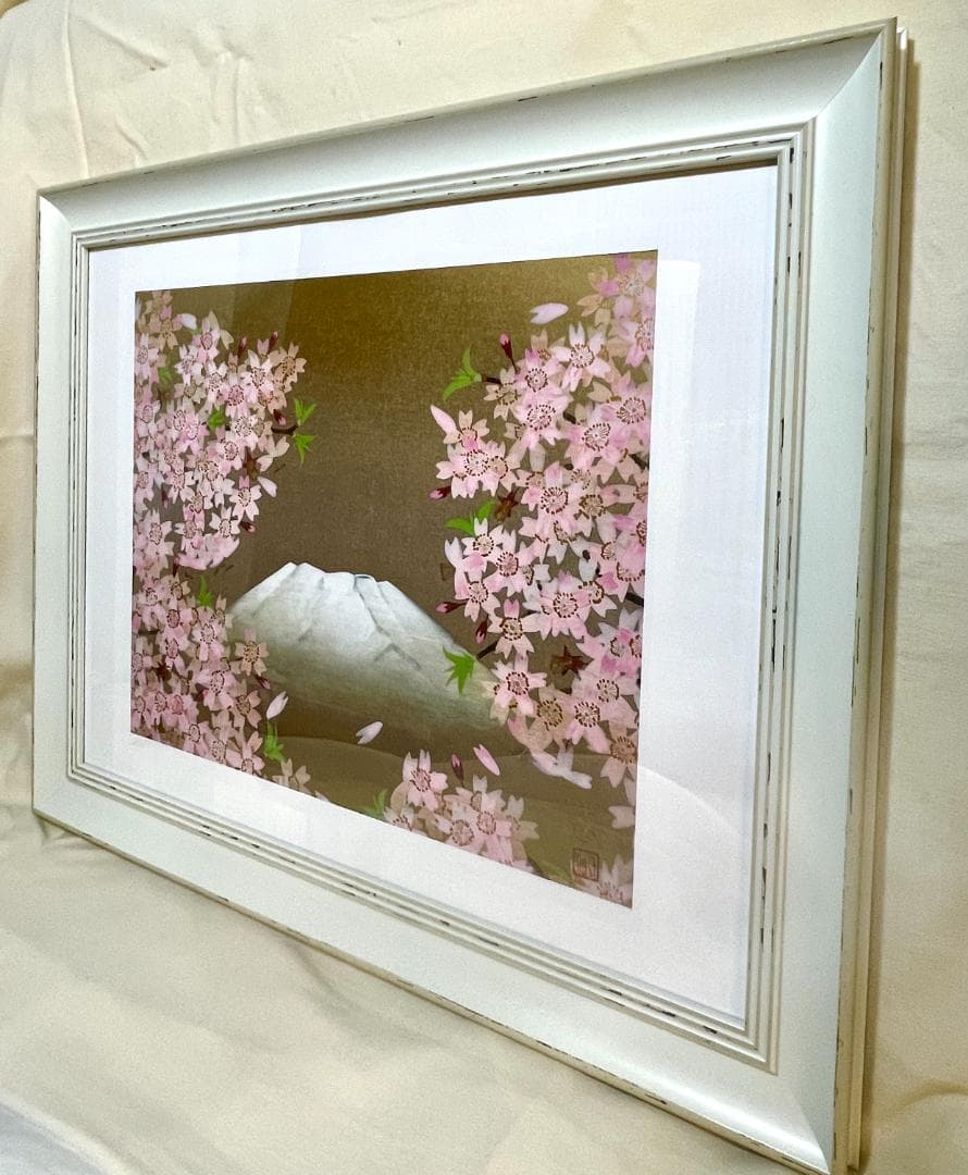 【新品】中島千波 『春霞』風景画　ポスター 複製画　額付　日本画 　桜