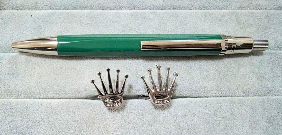 ロレックス　プッシュ式 グリーンボールペン・カフスセット　新品