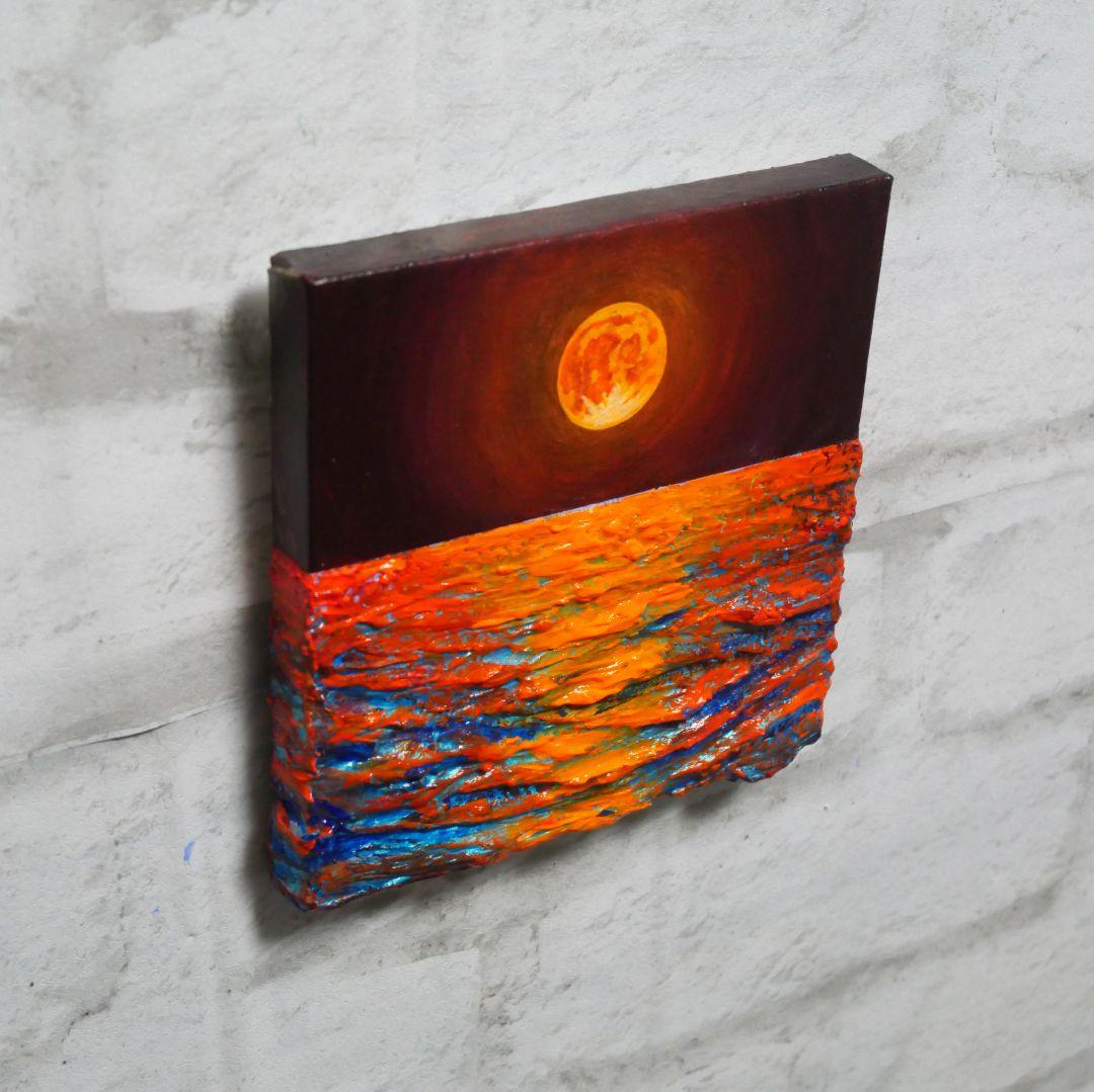 油絵 アートパネル【オレンジの月】