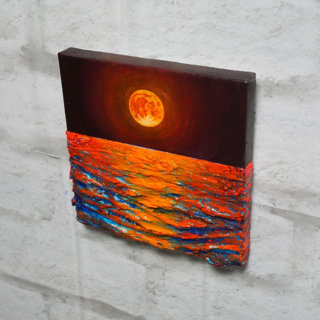 油絵 アートパネル【オレンジの月】