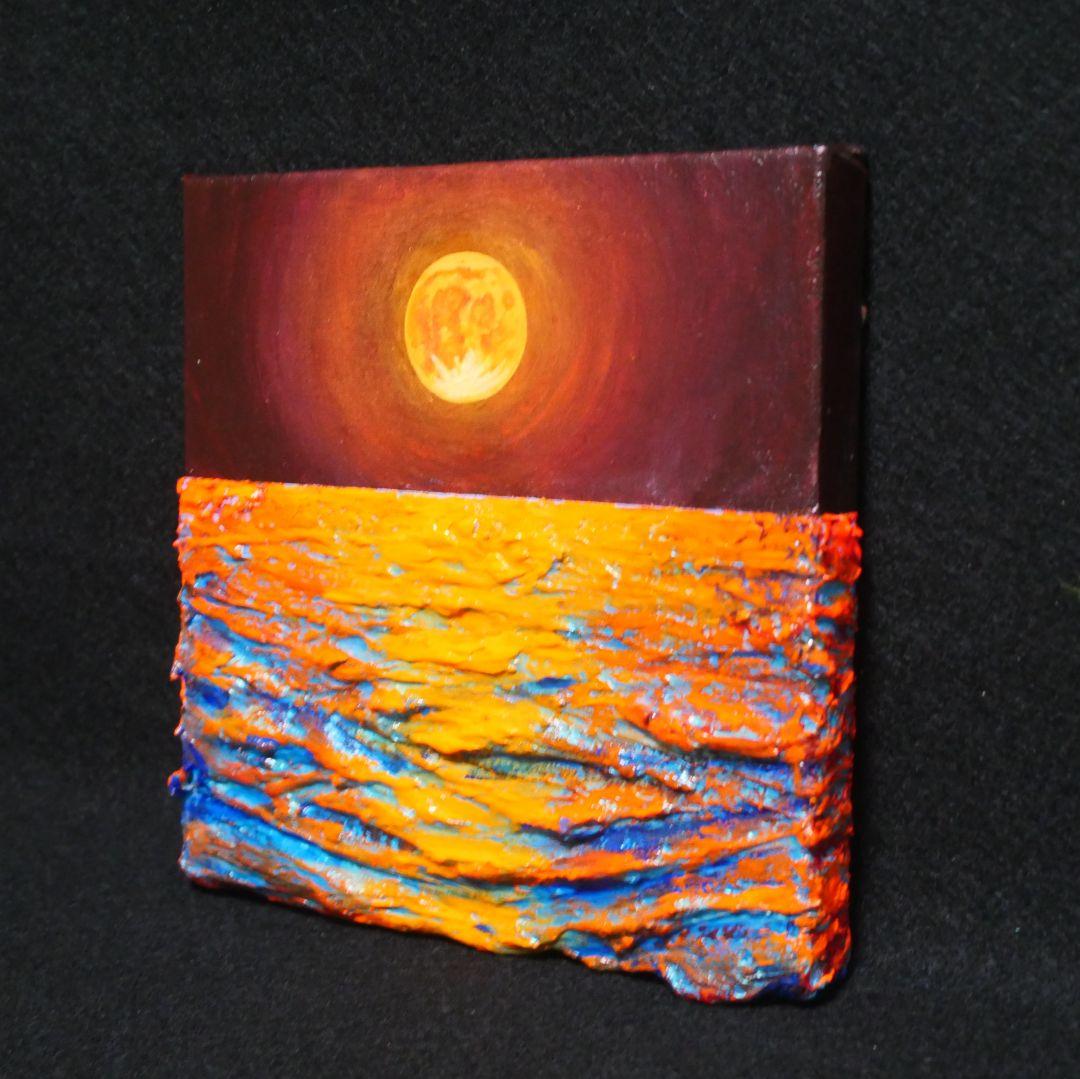 油絵 アートパネル【オレンジの月】