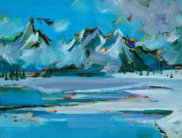 油絵 菅家令子 絵 絵画インテリア 額付(白) uF6-062903 風景冬景色