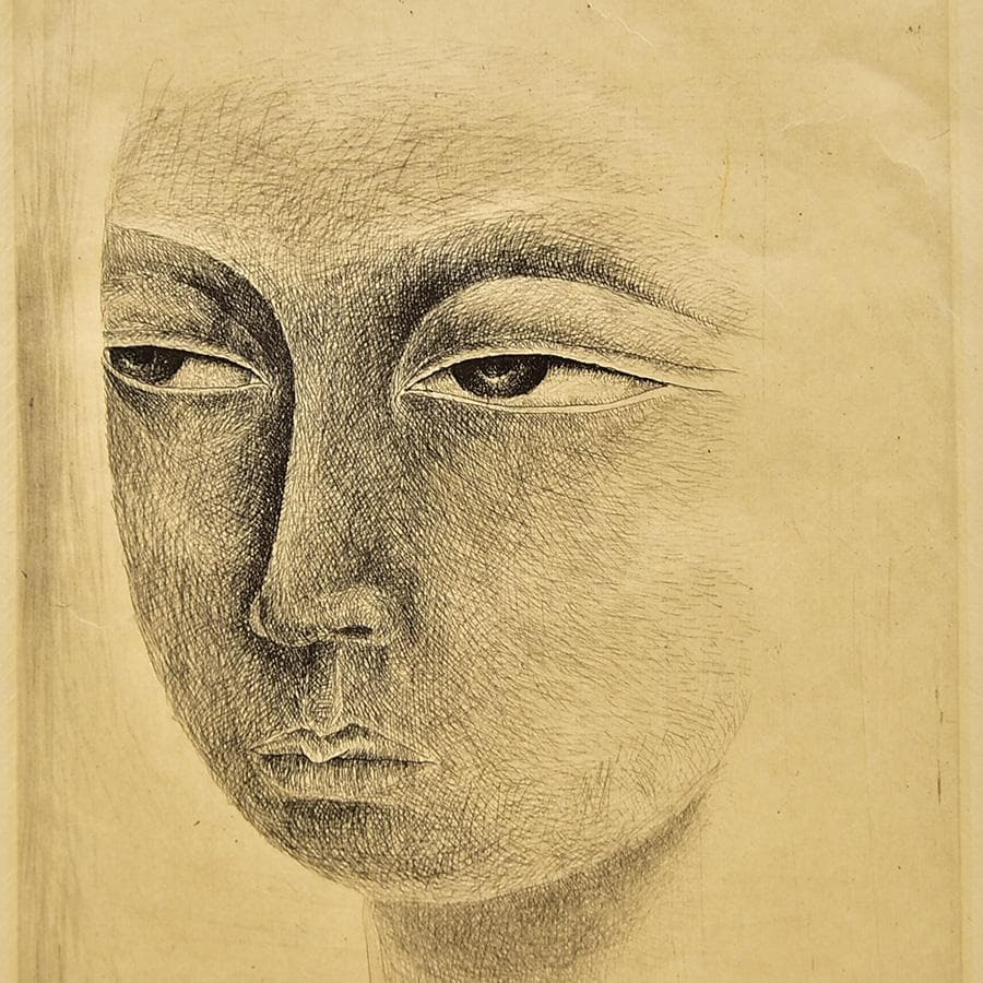 真作 畠中光享「 顔 」木版画 18/75 額寸44*37cm 直筆サイン