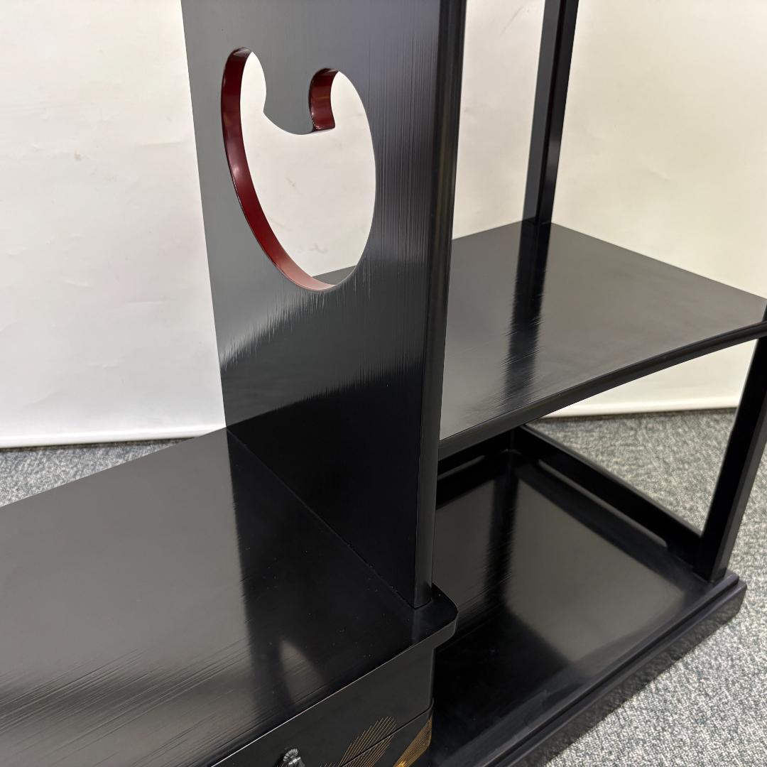 美品 森繁 モリシゲ MORISHIGE 香川漆器 黒漆塗 高級 茶棚 伝統工芸