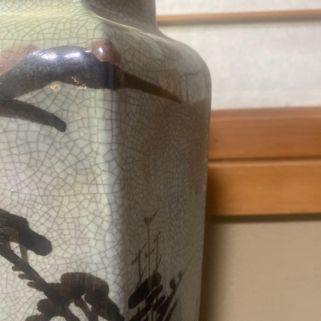 中国古玩　面取山水図花瓶【大】37cm13cm